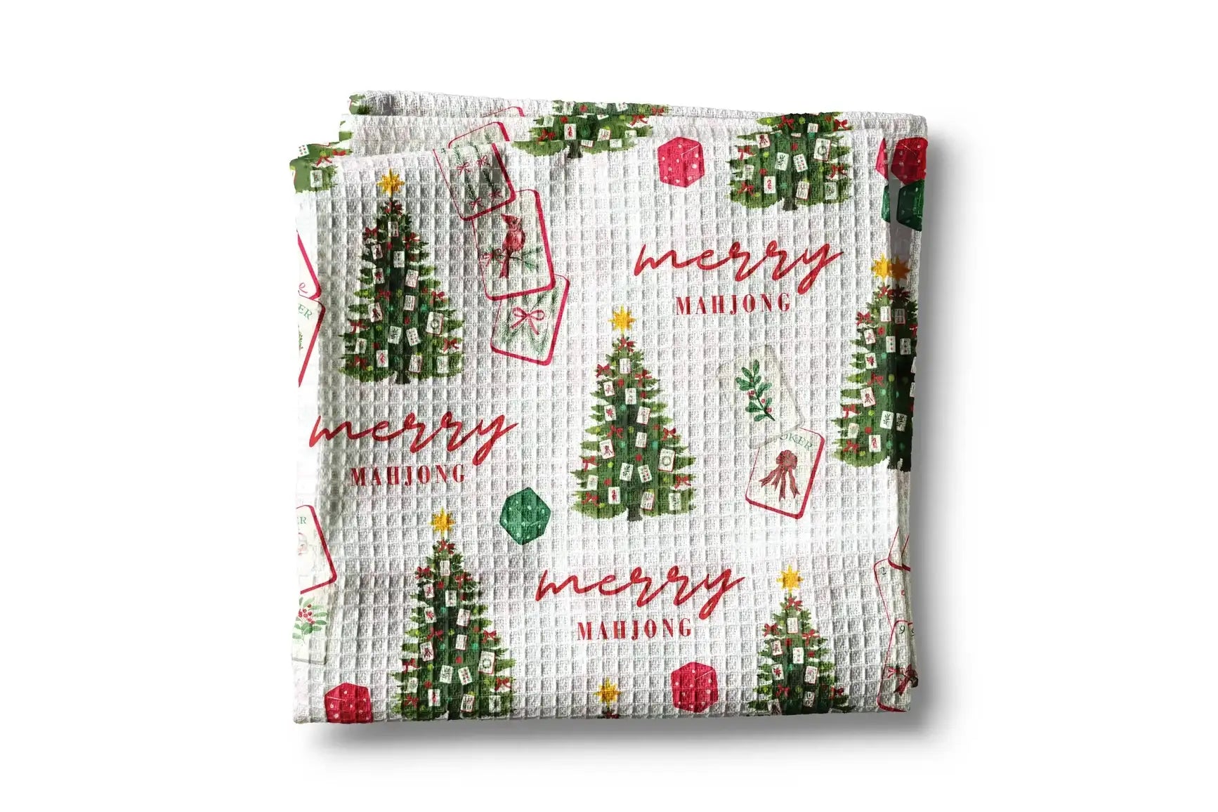 Mahjong Christmas Kitchen Waffle Weave Towel