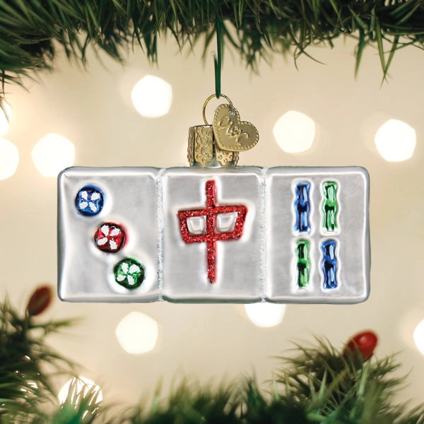 Mahjong Tile Glass Christmas Ornament