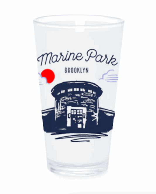 Clear glass with 'Marine Park Brooklyn' design on a white background