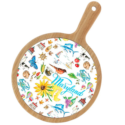 Location Themed Bamboo Cheese Board - Boot Scootin Bamboo & Ceramic Cheese Board Preorder ships March 3