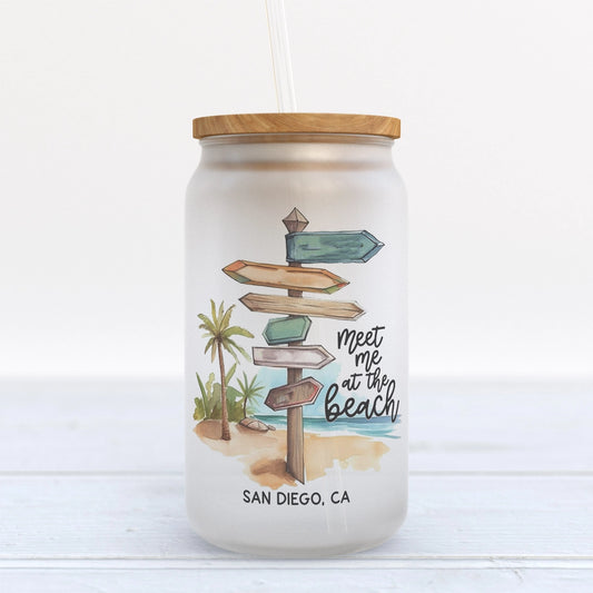 Meet Me At the Beach Custom Hometown City Glass Tumbler