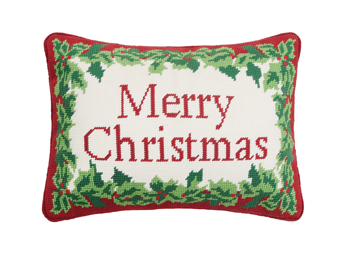 Merry Christmas Embroidered Needlepoint Pillow