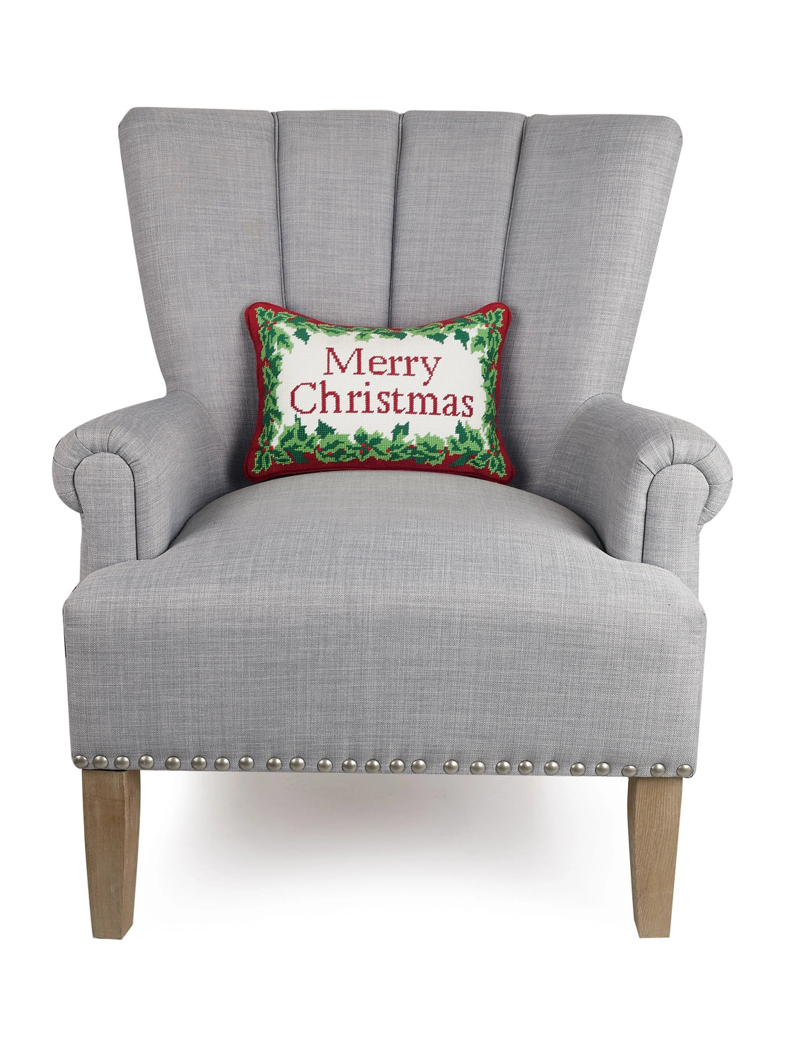 Merry Christmas Embroidered Needlepoint Pillow