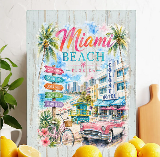 Miami Beach Florida Souvenir Glass Cutting Board