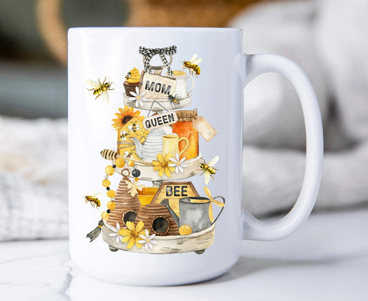 Mom Queen Bee Honey Flowers Coffee Mug