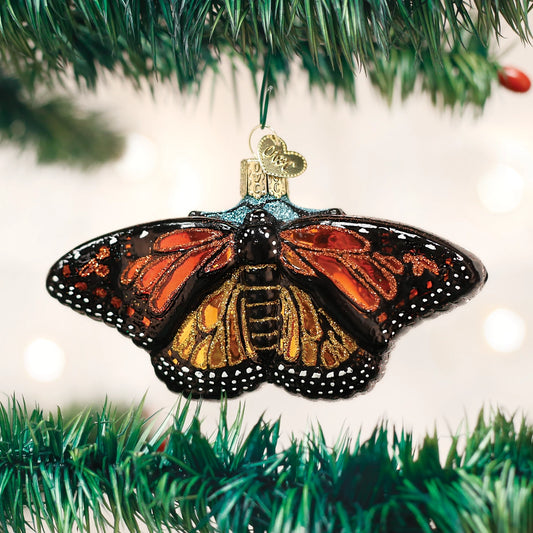 Monarch Butterfly Blown Glass Ornament