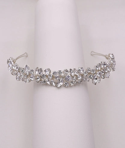 Silver mosaic crystal bridal headband with marquise and round rhinestones