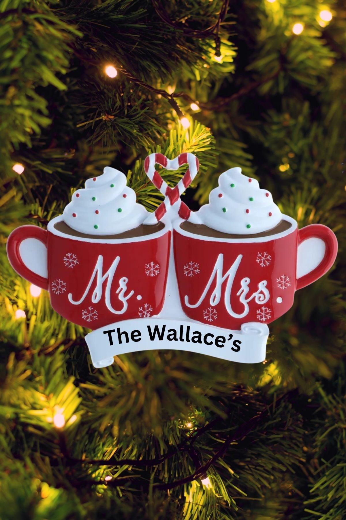 Mr. & Mrs. Hot Cocoa Mugs Personalized Ornament