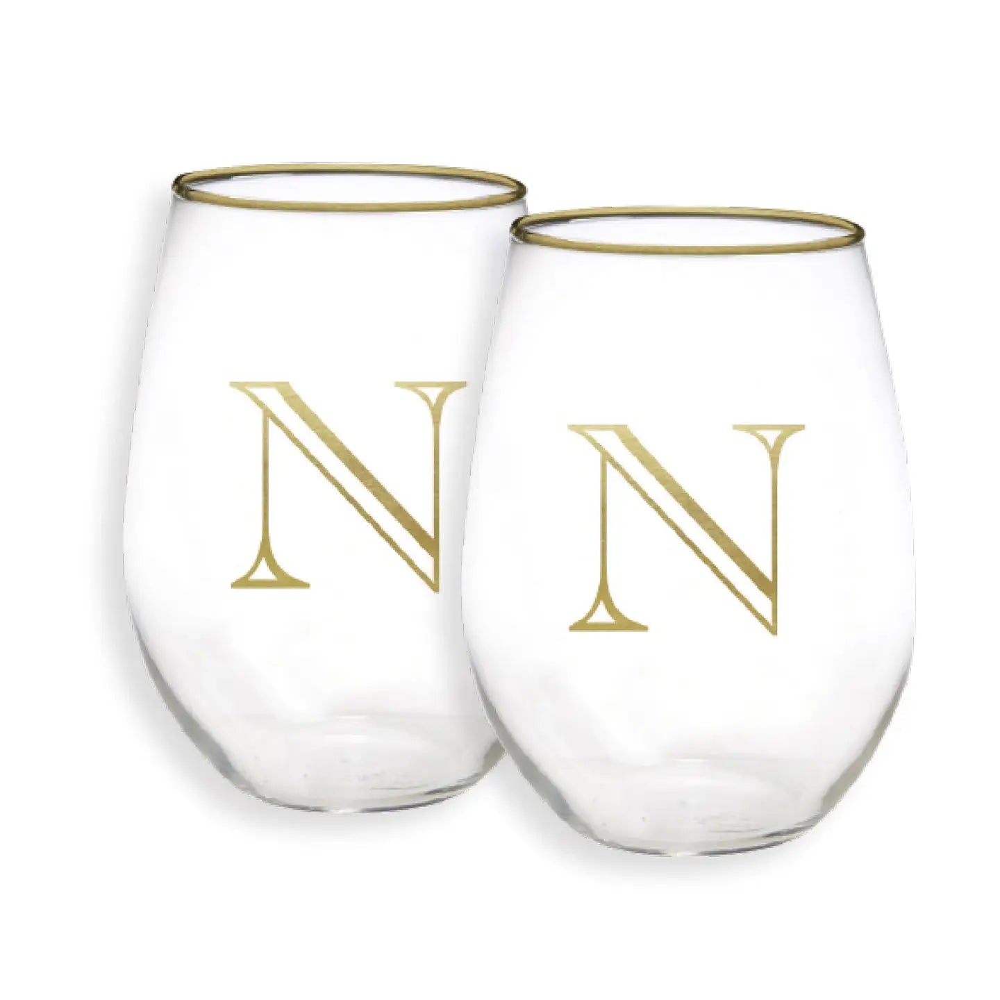 Gold Initial Stemless Glasses - Set of 2