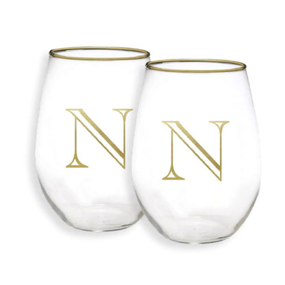 Gold Initial Stemless Glasses - Set of 2