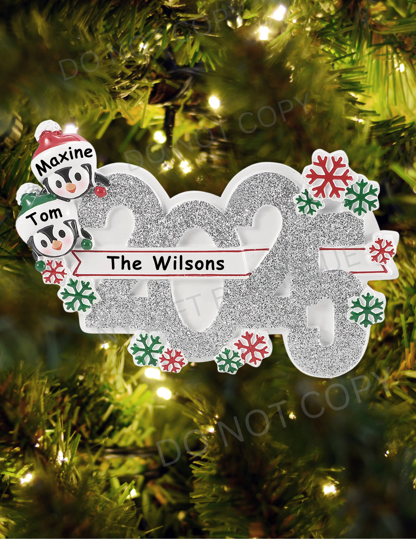 2025 Family with Penguins Personalized Ornament