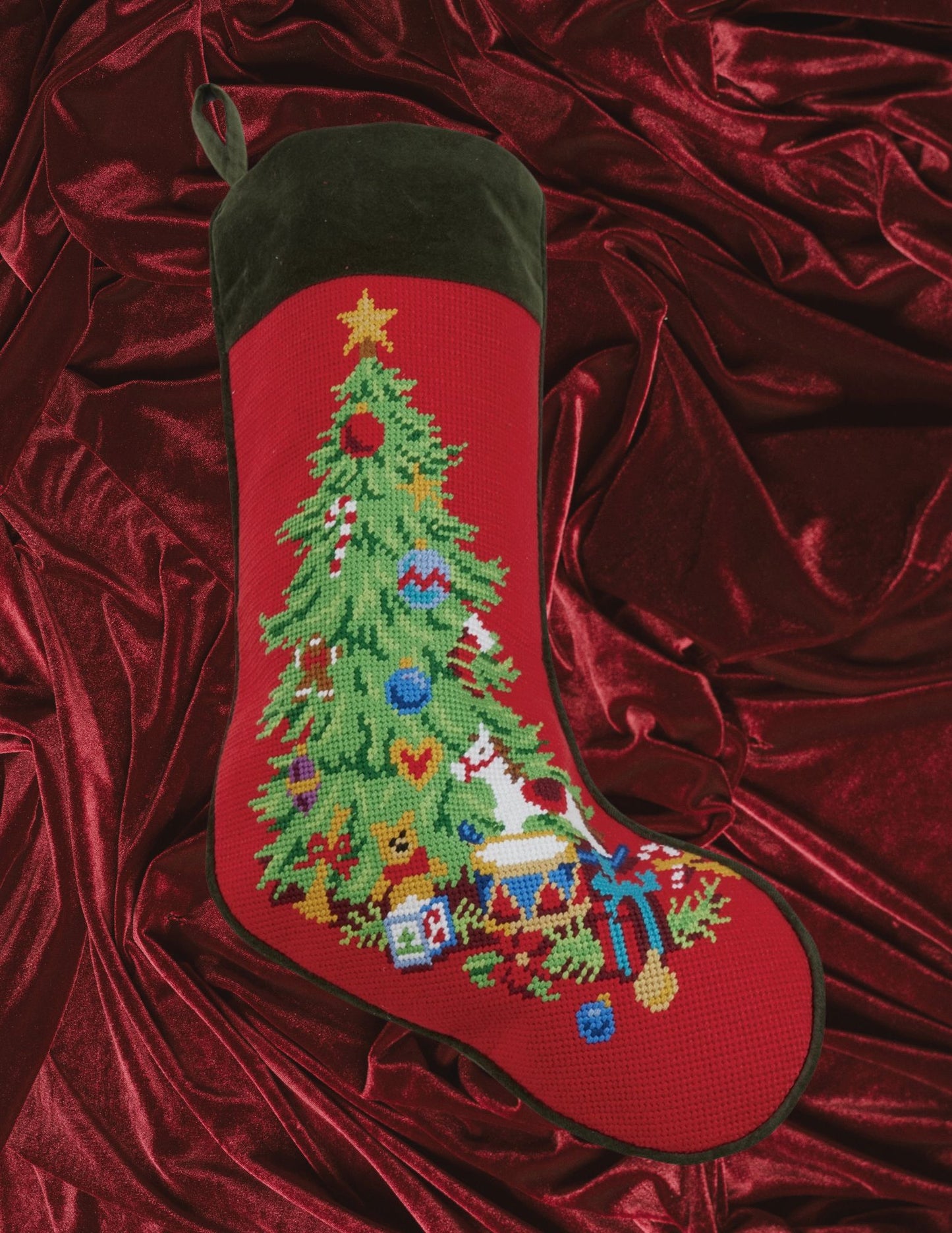 Christmas Tree Embroidered Needlepoint Stocking