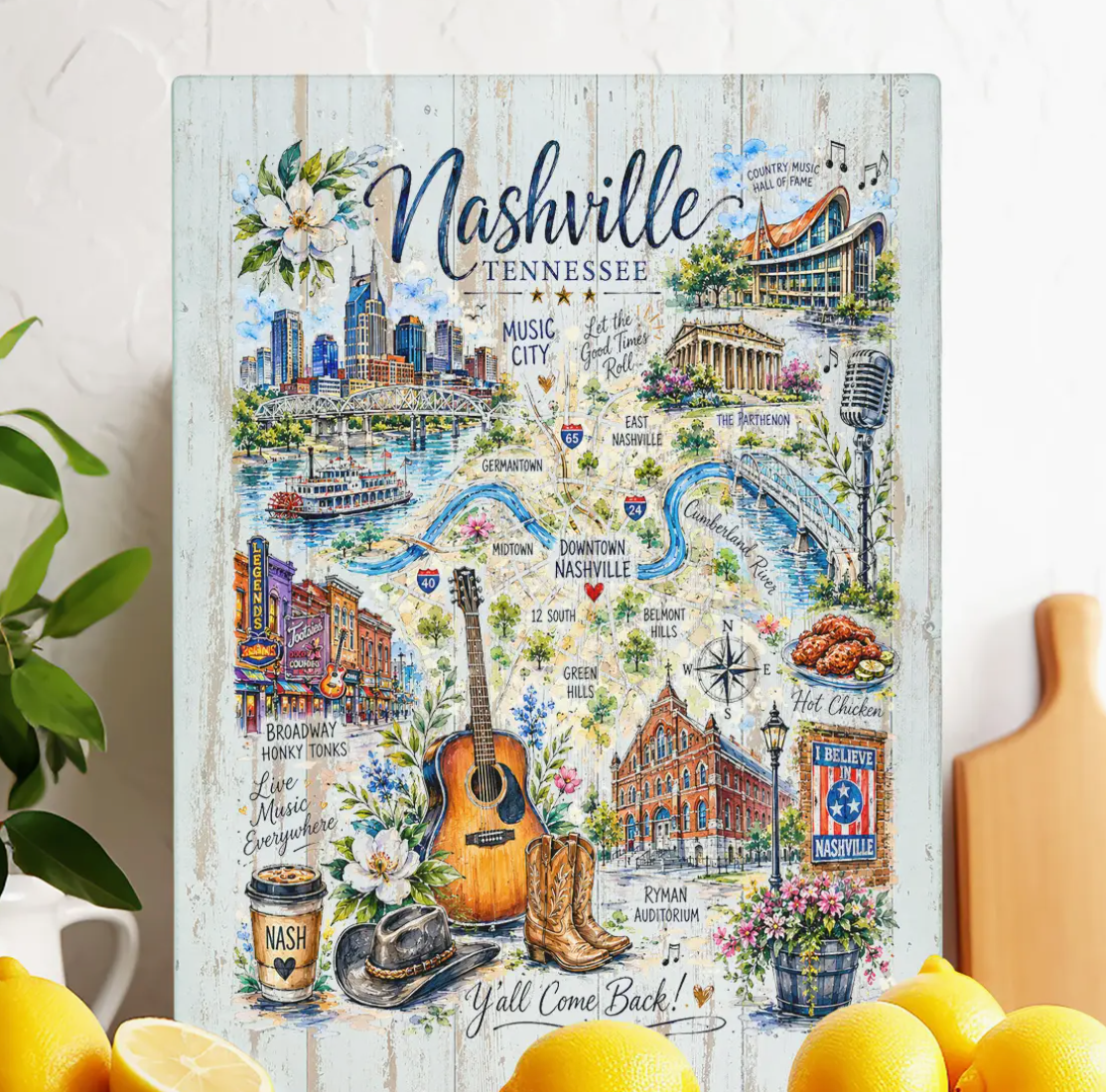 Nashville Tennessee Souvenir Glass Cutting Board