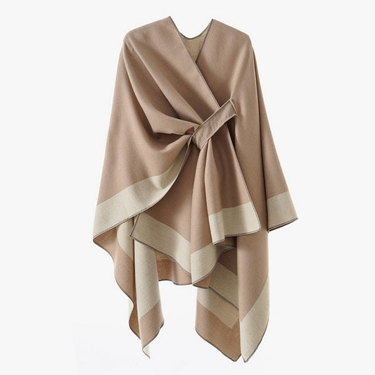 Double-Sided Solid Color Pull -Through Shawl - One Size
