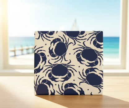 Pattern of blue crabs on a white background