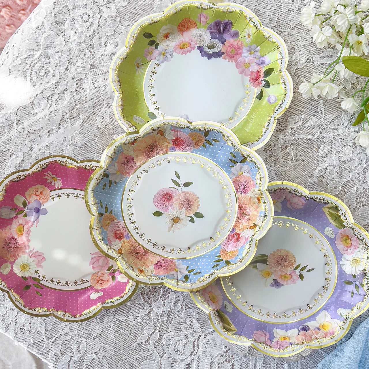 New Tea Time Party 7" Premium Paper Plates - Assorted (Set of 16)