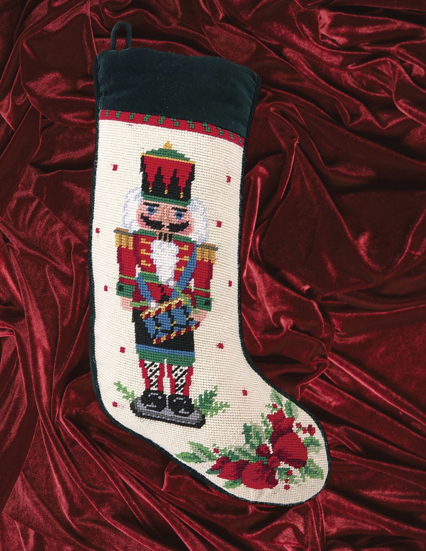 Nutcracker Melody Drum Needlepoint Stocking