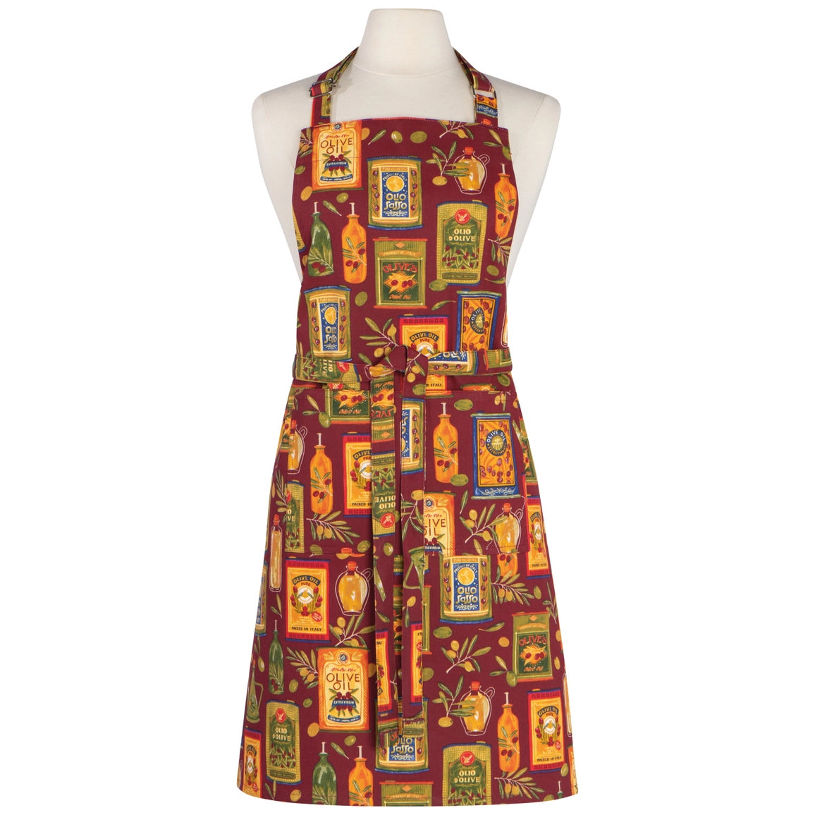 Colorful apron with pattern on a mannequin against a white background