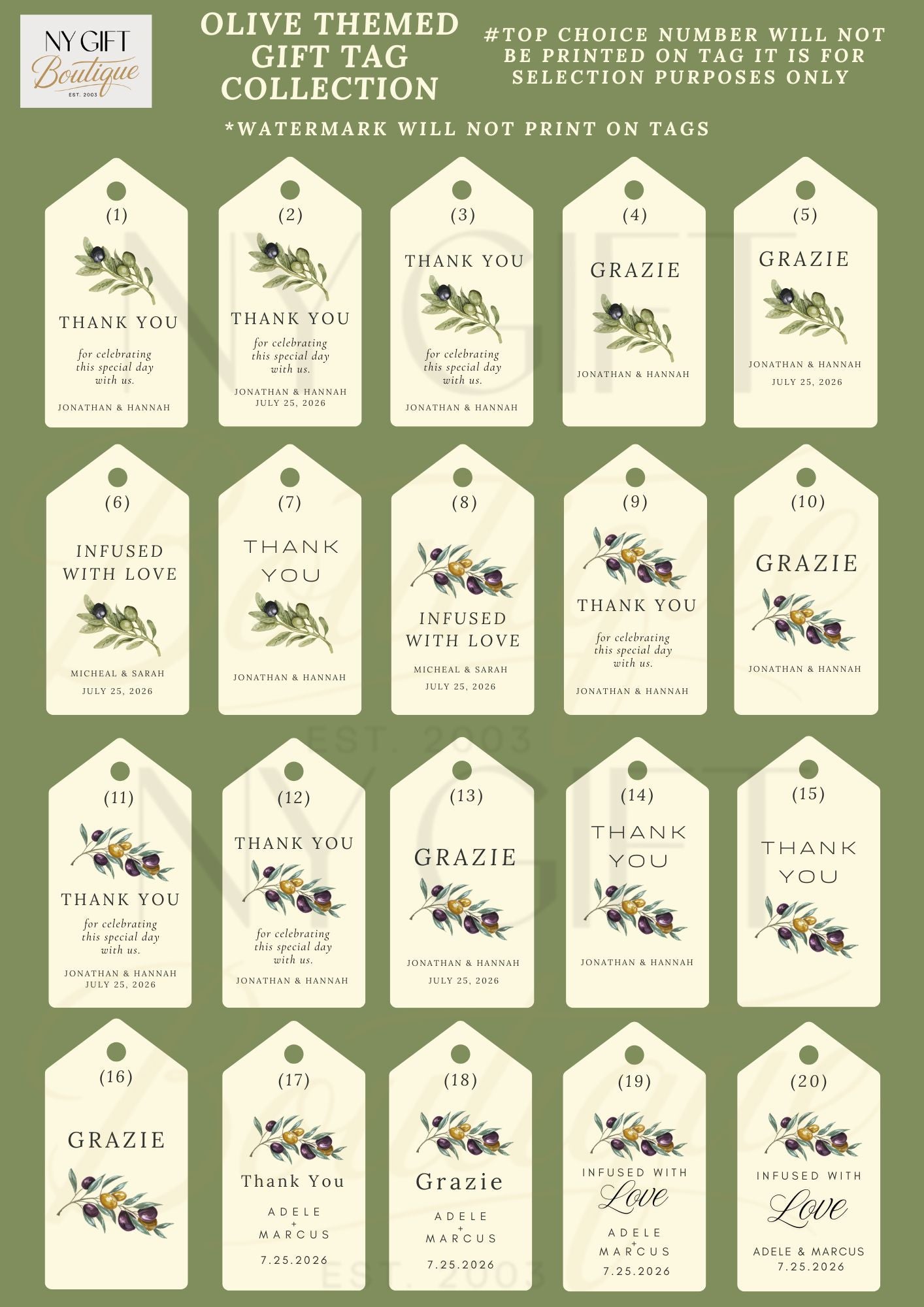 Custom Olive Themed Gift Tags