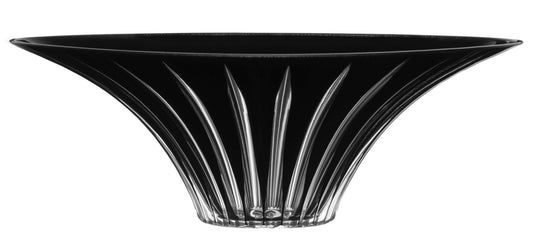Black glass bowl with a textured design on a white background