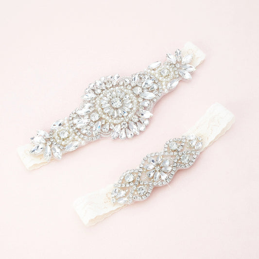 Ophelia Crystal and Lace Garter Set