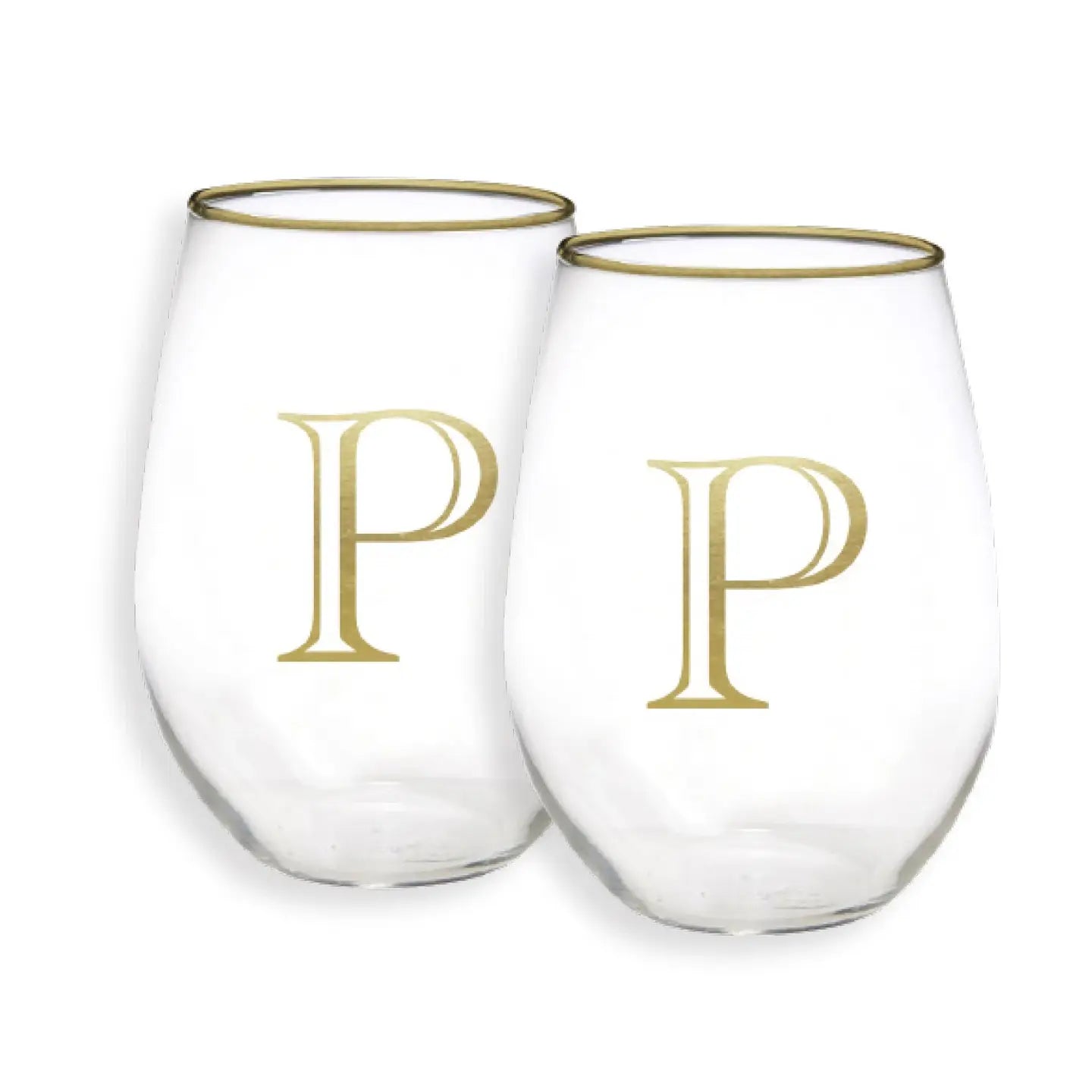 Gold Initial Stemless Glasses - Set of 2