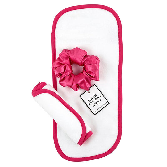 Face Cloth + Scrunchie Set - White & Hot Pink