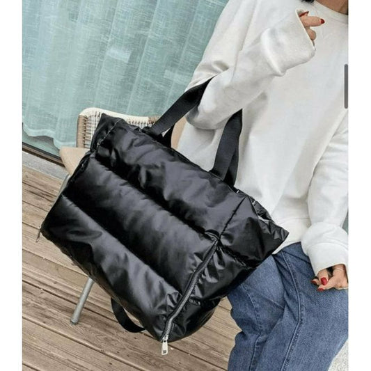 Panorama Large Puffer Tote - Black