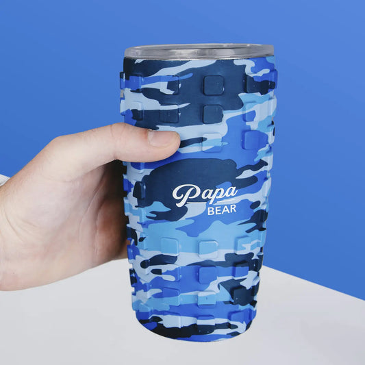 Papa Bear - 20 oz Travel Tumbler with 3D Silicone Wrap