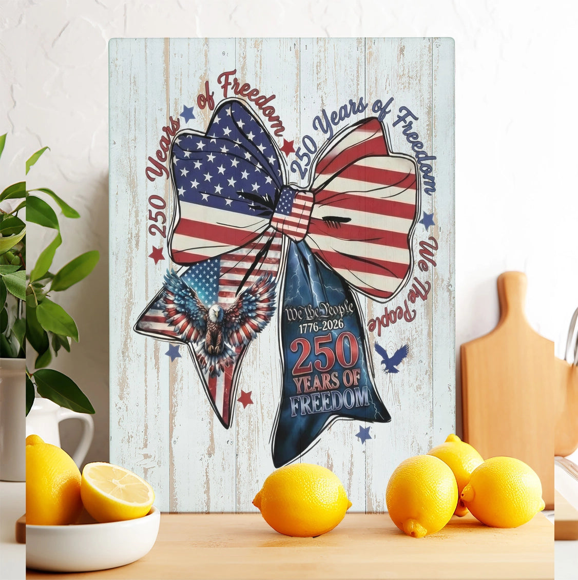 Patriotic Bow 250 Anniversary America Glass Cutting Board - NY Gift Boutique