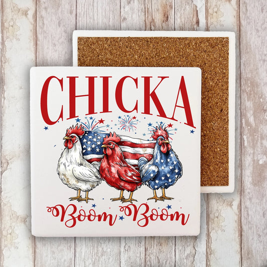 Patriotic Chicka Boom Boom Set of 4 Stone Coaster