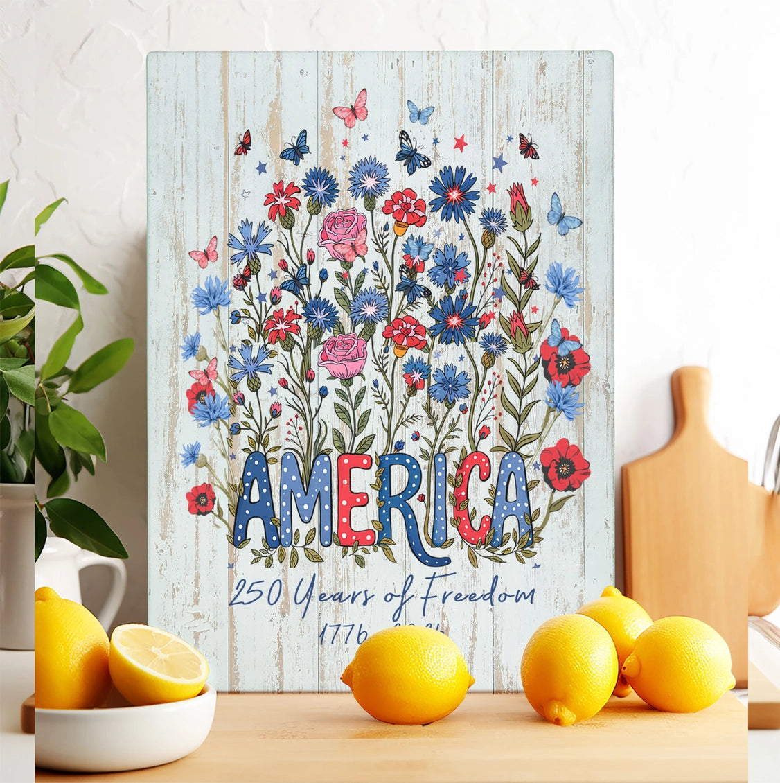Patriotic Flowers 250 Anniversary Glass Cutting Board - NY Gift Boutique