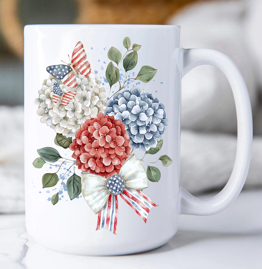 Patriotic Hydrangea Butterfly Coffee Mug