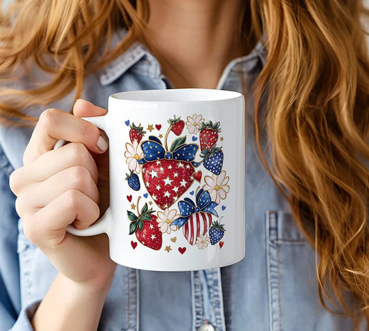 Patriotic Boho Strawberries Bouquet 12oz. Mug