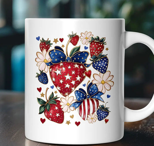 Patriotic Boho Strawberries Bouquet 12oz. Mug