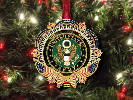 Patriotic US ARMY Flag Brass Ornament