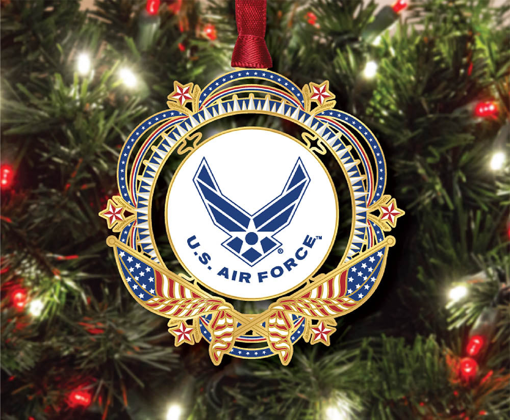 Patriotic US Air Force Flag Brass Ornament