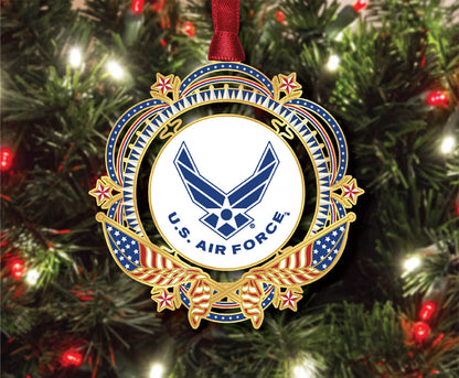Patriotic US Air Force Flag Brass Ornament