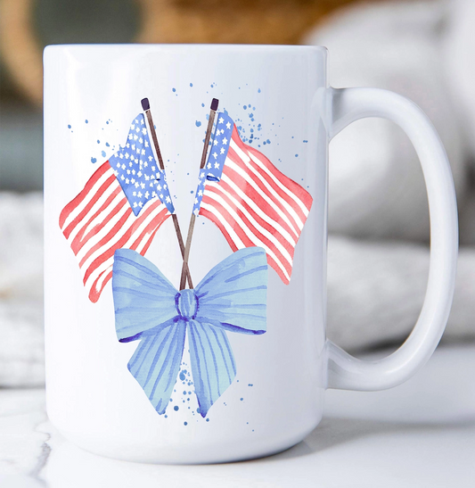 Patriotic Watercolor Flag Bow Coffee Mug