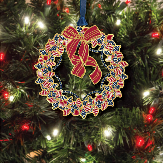 Patriotic Wreath Brass Ornament