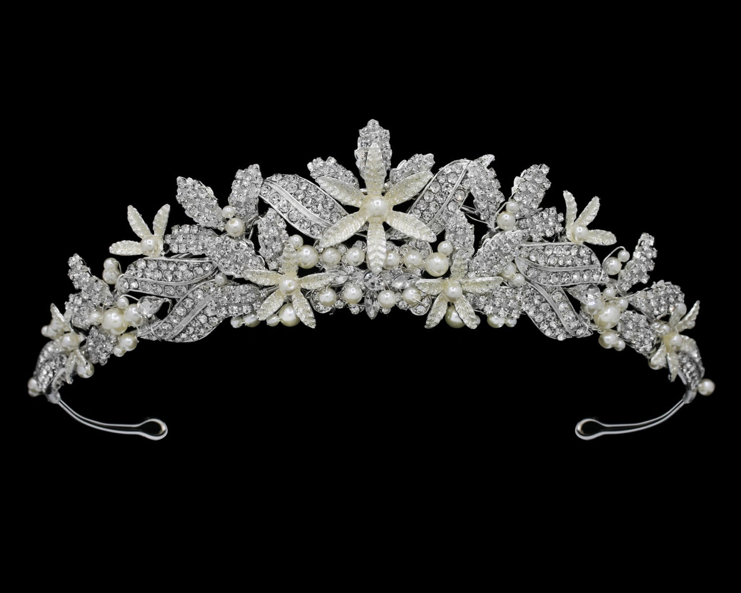 Alessia- Pearl Hued Flower and Clear Stone Tiara - NY Gift Boutique