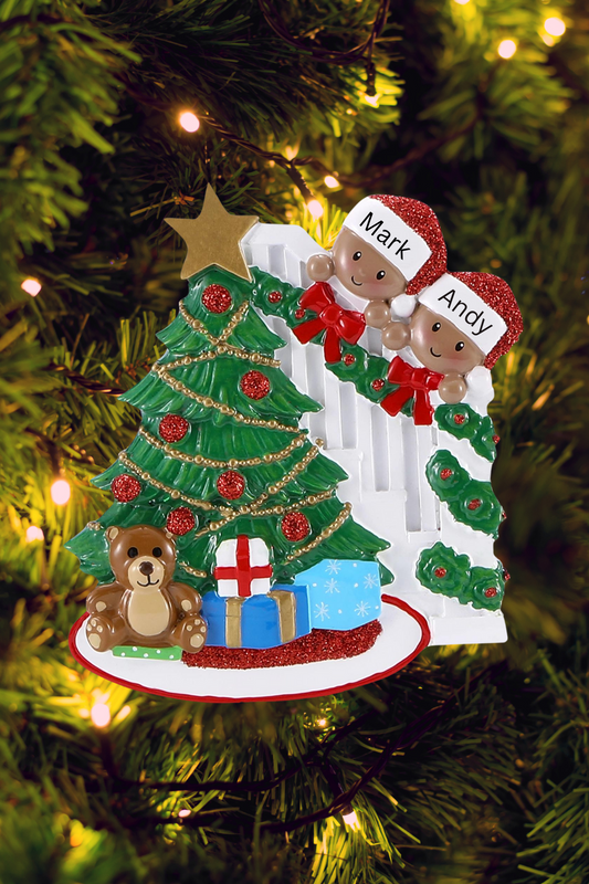 Peeking Family Personalized Ornament - Dark Skin Tone