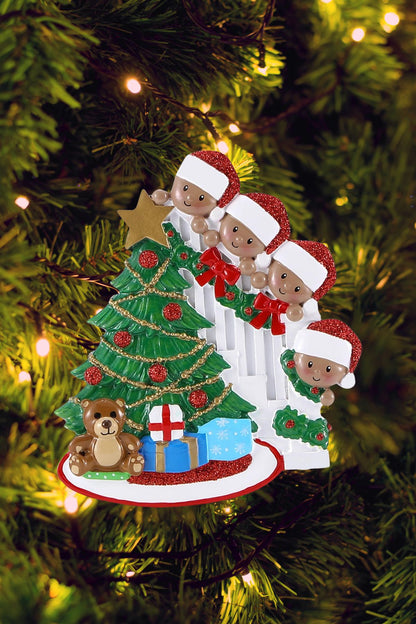 Peeking Family Personalized Ornament - Dark Skin Tone