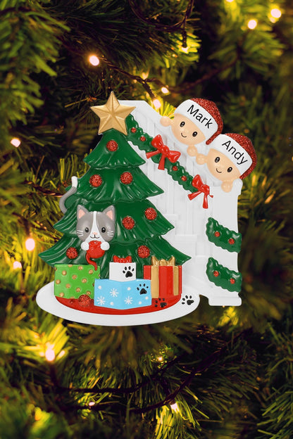 Peeking Family Personalized Ornament - Light Skin Tone