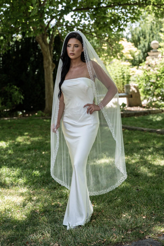 Waltz Length Pearl Edge Ivory Veil