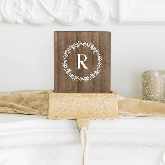 Personalized Stocking Holder with Weighted Base - Blush Wreath Initial