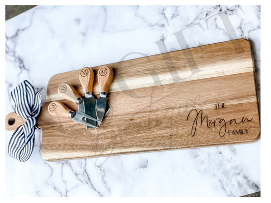Personalized Acacia Charcuterie Board Gift Set - Family Name