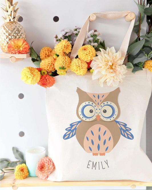 Personalized Owl Kids Canvas Tote Bag