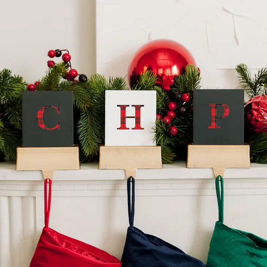 Personalized Stocking Holder with Weighted Base - Buffalo Plaid Initial