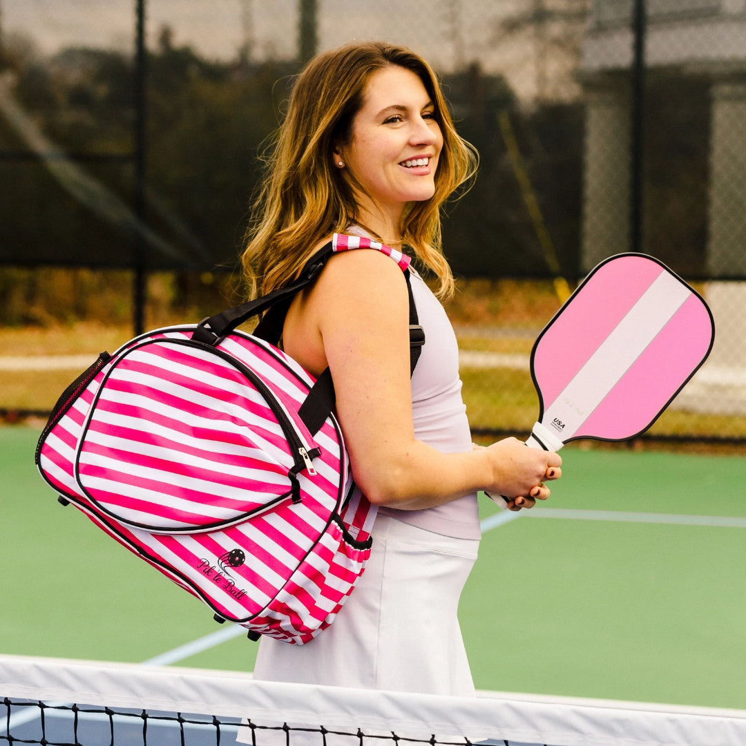 Pik'le'ball Women's Sport Tote - Stripe Pink